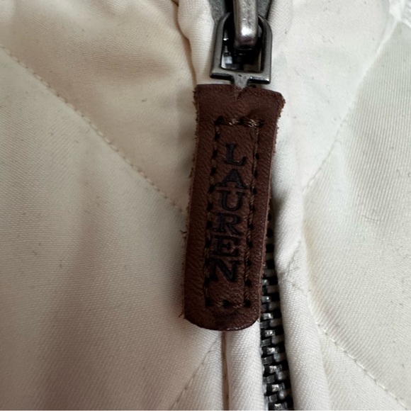 LRL Quilted Puffer Vest Cream Hooded Brown Faux Fur Full Zip Womens Small - Picture 9 of 12